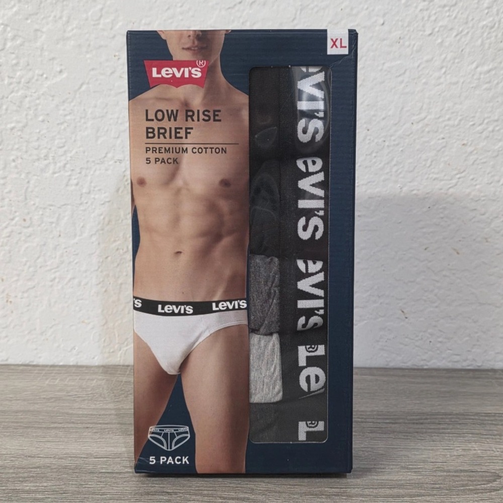 Levis Mens Low Rise Briefs 5 Pack Premium Cotton Blend XL Black Grey HMBF501